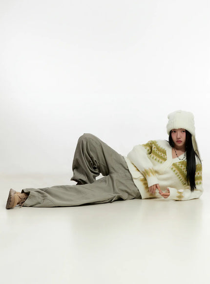 snowflake-knit-cardigan-cn506 / Light beige