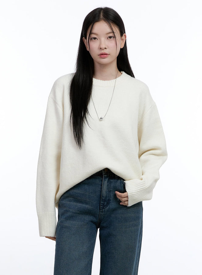 comfy-wool-round-neck-pullover-oo429 / Light beige