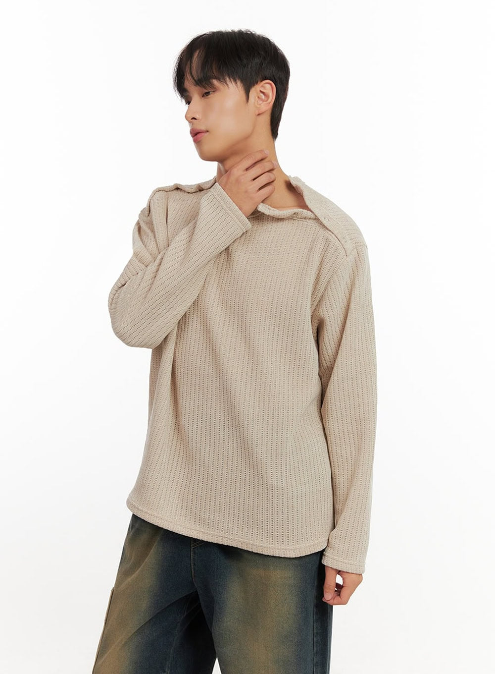 mens-long-sleeve-solid-sweater-id406 / Light beige