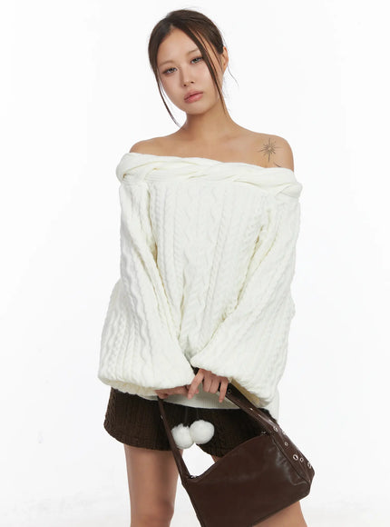 loose-fit-cable-knit-top-cj512 / Light beige