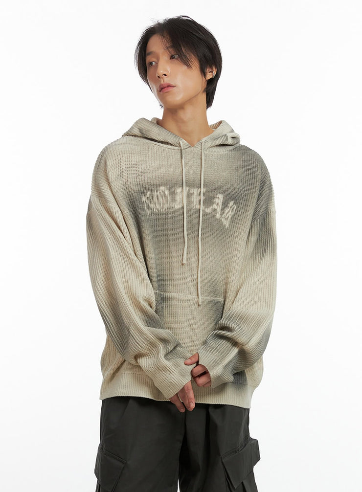 mens-oversized-washed-knit-hoodie-io402 / Light beige