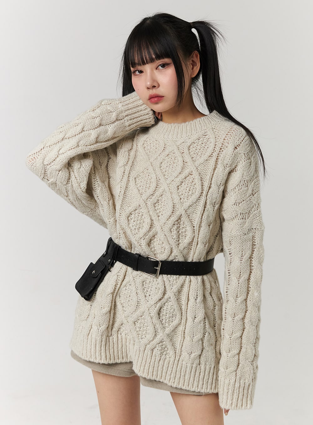 Cable Knit Sweater Mini Dress CJ405 - Korean Women's Fashion | LEWKIN Cable Knit Sweater Mini Dress CJ405 - Korean Women's Fashion | LEWKIN