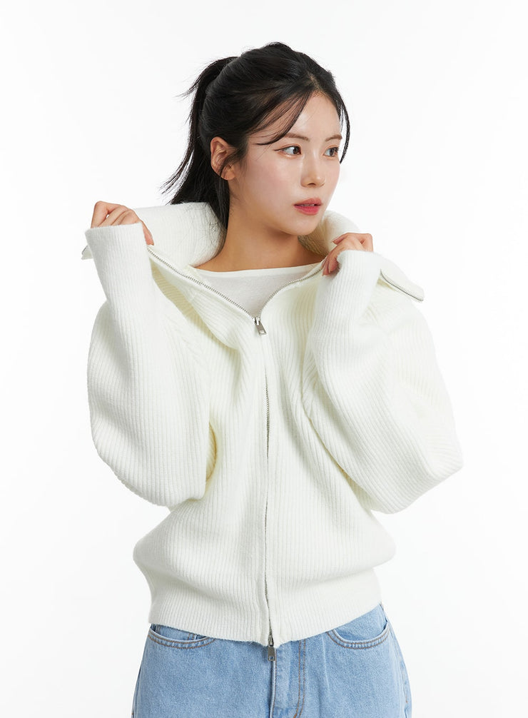 full-zip-up-knit-sweater-on329 / Light beige