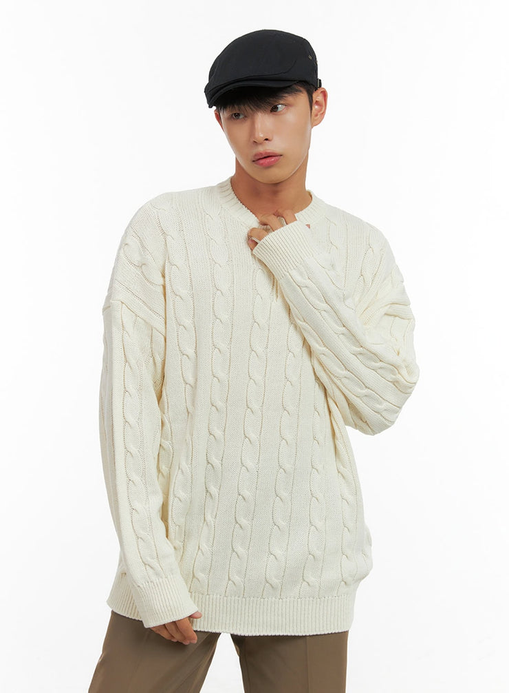 mens-classic-oversized-cable-knit-is420 / Light beige