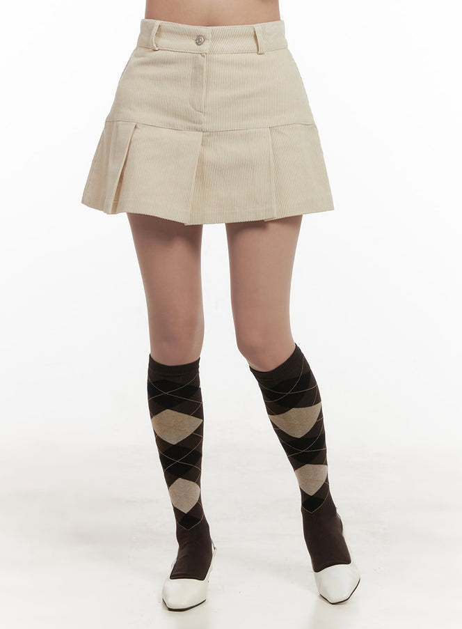 corduroy-pleated-mini-skirt-ij510 / Light beige