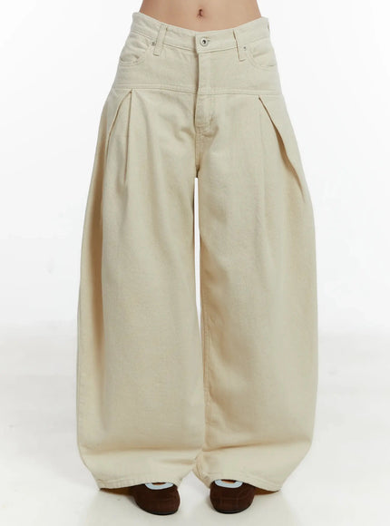 pin-tuck-high-waist-wide-leg-trousers-id526 / Light beige