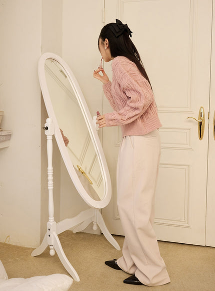 pintuck-wide-leg-pants-od327 / Light beige