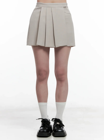 pleated-wrap-mini-skirt-cl515 / Light beige