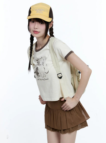 dual-tone-kitty-graphic-top-cg511 / Light beige
