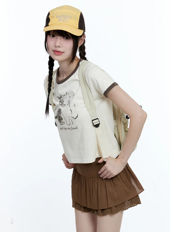dual-tone-kitty-graphic-top-cg511 / Light beige