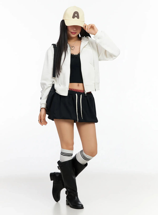 casual-pocketed-zip-up-hoodie-ca513 / Light beige