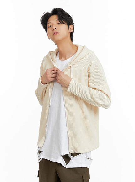mens-zip-up-hooded-knit-sweater-ia402 / Light beige