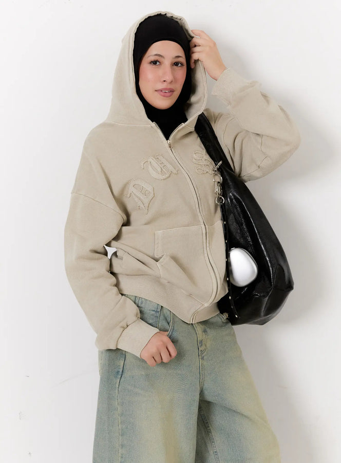 Oversized Cotton Zip-Up Hoodie CS524 - Acubi style | LEWKIN