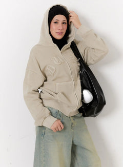 oversized-cotton-zip-up-hoodie-cs524 / Light beige