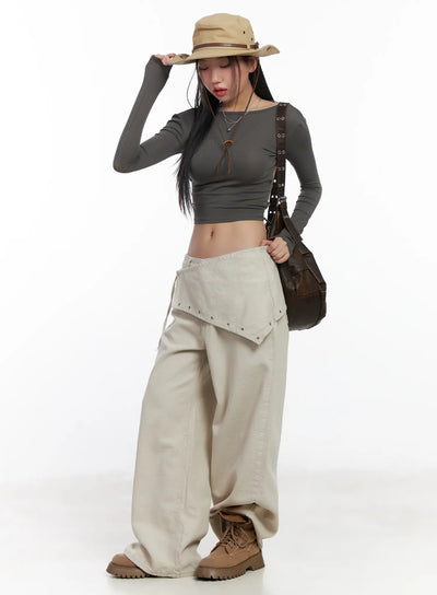 terry-scarf-layered-pants-cj530 / Light beige