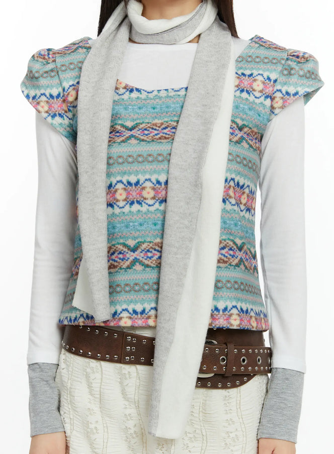 two-tone-knit-scarf-cf510 / Light beige