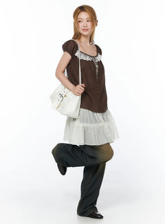 layered-sheer-polka-dot-midi-skirt-cy505 / Light beige