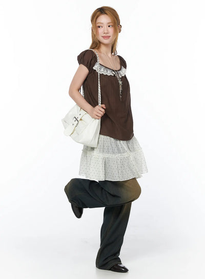 layered-sheer-polka-dot-midi-skirt-cy505 / Light beige