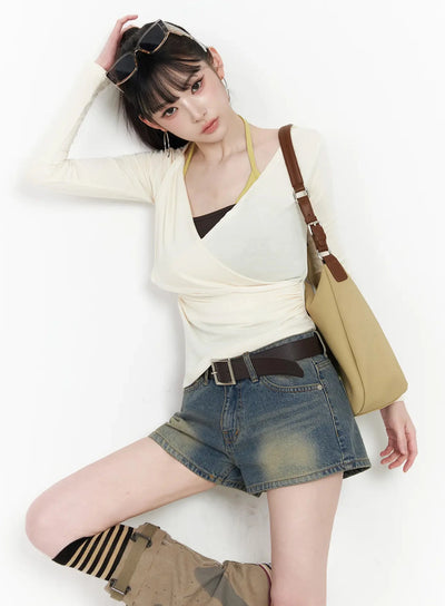 two-way-shirred-wrap-top-iy511 / Light beige