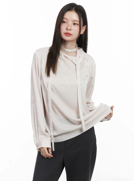 elegant-blouse-and-thin-scarf-set-cj506 / Light beige