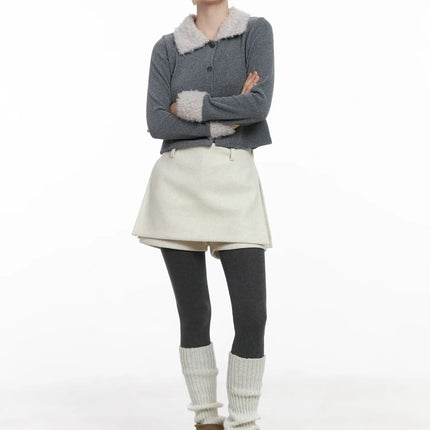 elegant-wool-mini-skort-cj506 / Light beige