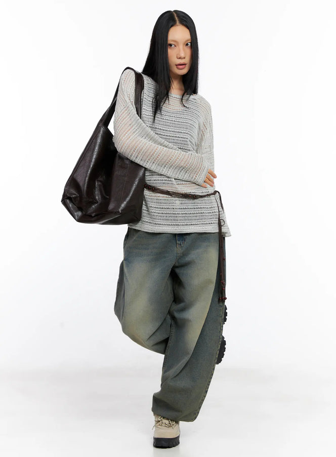 sheer-knit-long-sleeve-tee-cl530 / Light beige