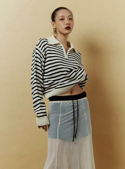 collared-zip-up-neck-pullover-ia417 / Light beige