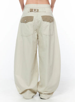 polka-dot-pocket-wide-cotton-pants-cy512 / Light beige