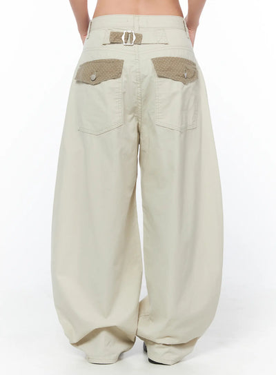 polka-dot-pocket-wide-cotton-pants-cy512 / Light beige