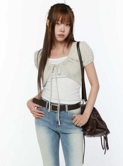 chic-bolero-short-sleeve-set-cy518 / Light beige