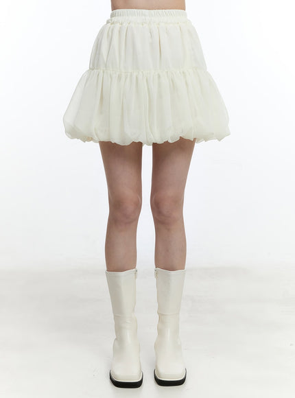 tiered-balloon-mini-skirt-cm521 / Light beige