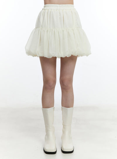 tiered-balloon-mini-skirt-cm521 / Light beige