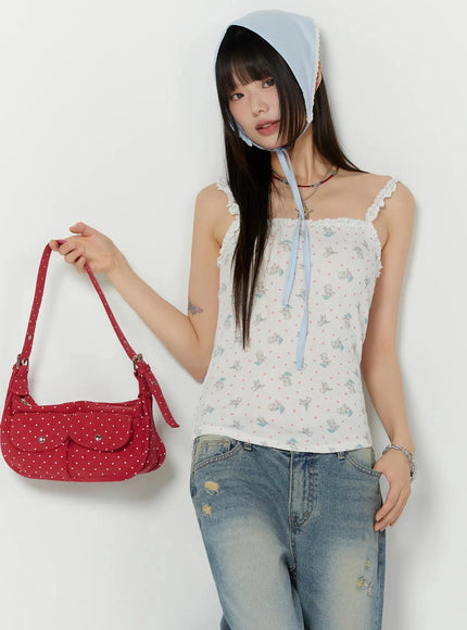 floral-lace-trim-cami-iu518 / Light beige