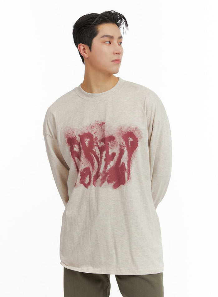 mens-graphic-cotton-long-sleeve-t-shirt-ia401 / Light beige