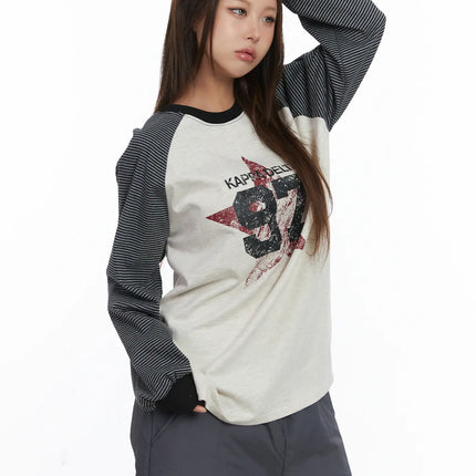 raglan-stripe-graphic-long-sleeve-cj512 / Light beige