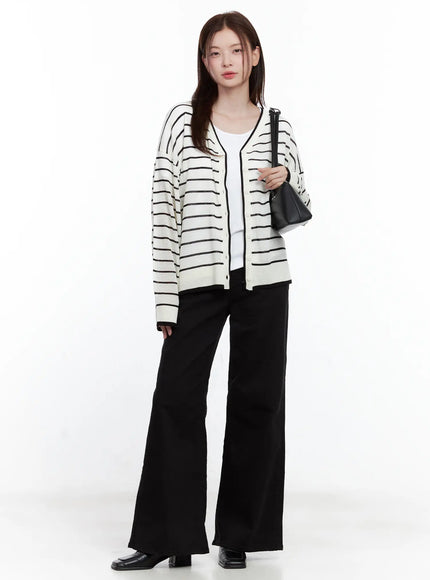 oversized-striped-cardigan / Light beige