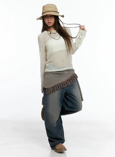 sheer-mesh-knit-pullover-cs504 / Light beige