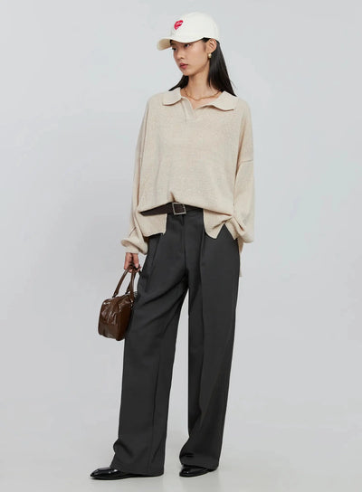 oversized-collar-knit-top-in507 / Light beige