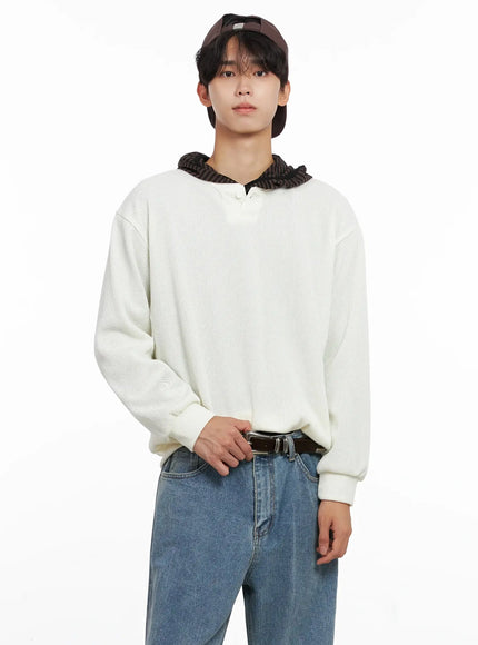 mens-henley-neck-sweatshirts-io517 / Light beige