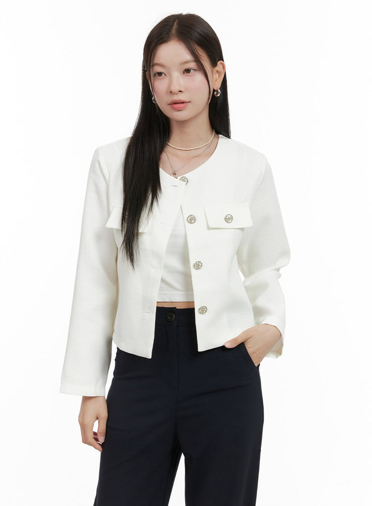 collarless-button-jacket-og419 / Light beige