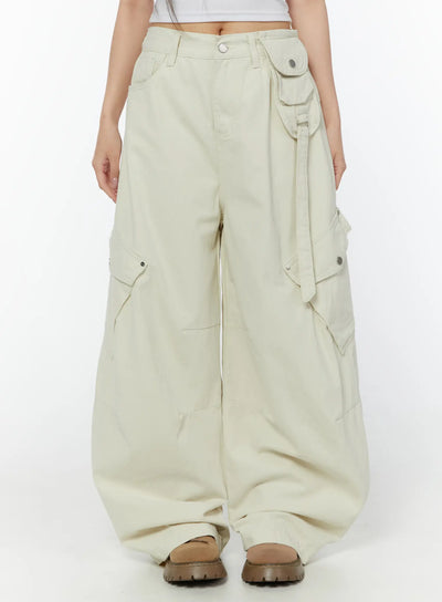 wide-leg-cargo-cotton-pants-cy518 / Light beige