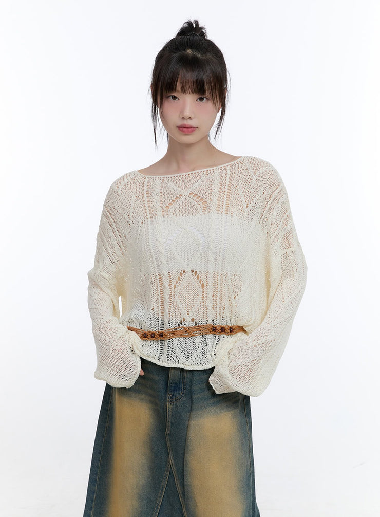 see-through-knit-boat-neck-sweater-cg413 / Light beige