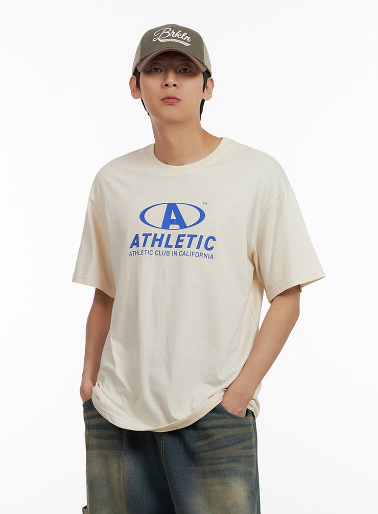 mens-graphic-round-neck-t-shirt-light-beige-il404 / Light beige