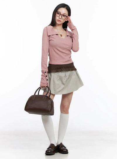 shirred-flared-mini-skirt-cm518 / Light beige