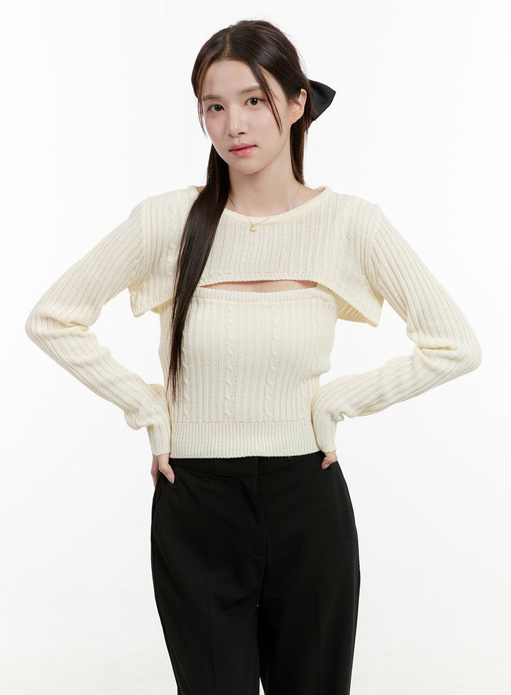 cable-knit-bolero-og428 / Light beige