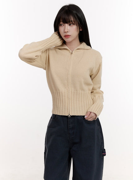 cozy-zip-up-sweater-cardigan-cj531 / Light beige