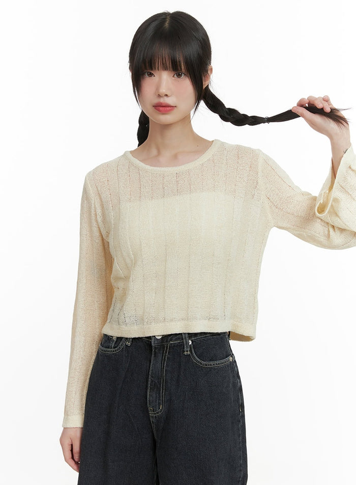 sheer-crop-sweater-cy414 / Light beige