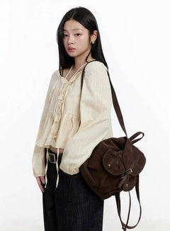 romantic-frill-lace-blouse-im513 / Light beige
