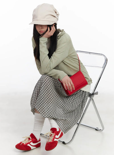 vintage-plaid-midi-skirt-cm513 / Light beige