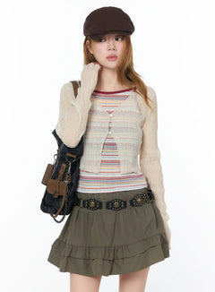 sheer-polka-dot-v-neck-cardigan-cy505 / Light beige